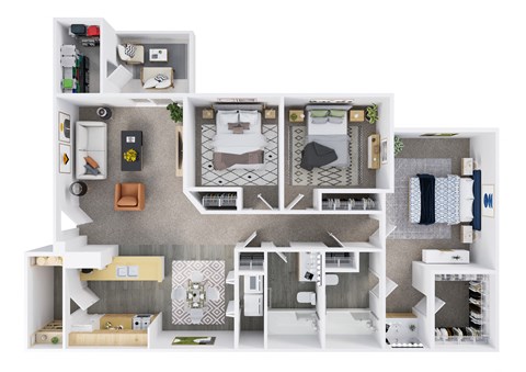 Floor plan for 3 beds, 2 baths, 1056 sqft